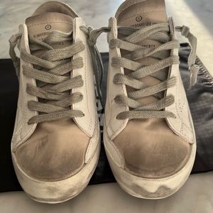 Golden Goose Deluxe Brand Womens Superstar Distressed Leather And Suede Sneakers